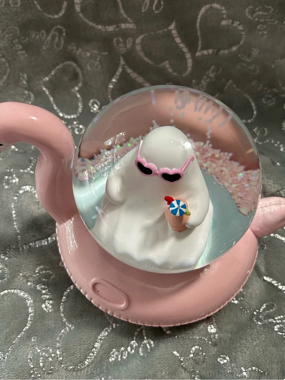 NWT Mystic Blush Pink Flamingo and Ghost Snow Globe